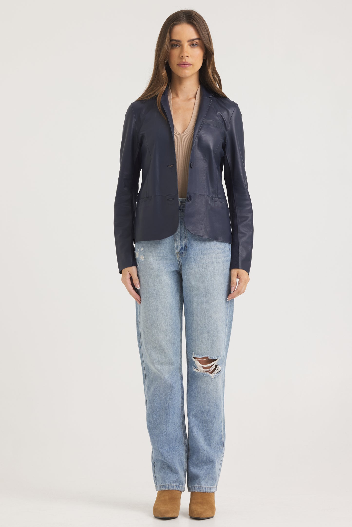 Allison Burnished Leather Jacket  Indigo