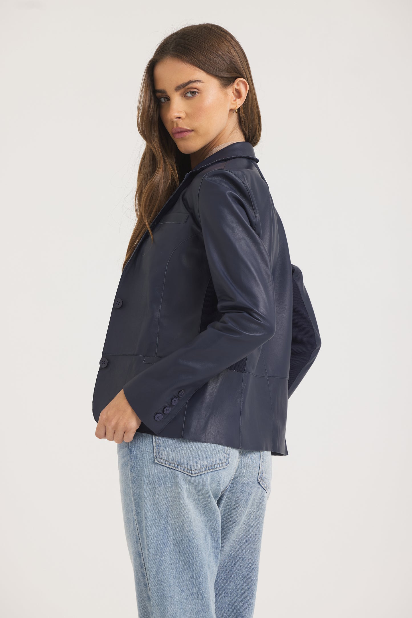 Allison Burnished Leather Jacket  Indigo