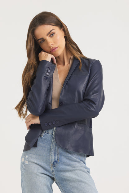 Allison Burnished Leather Jacket  Indigo