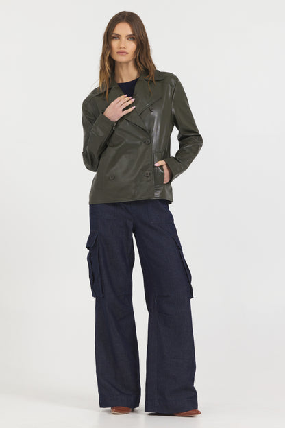 Ana Peacoat Vintage Leather Jacket Dark Olive