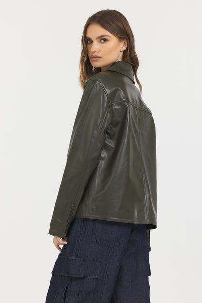 Ana Peacoat Vintage Leather Jacket Dark Olive