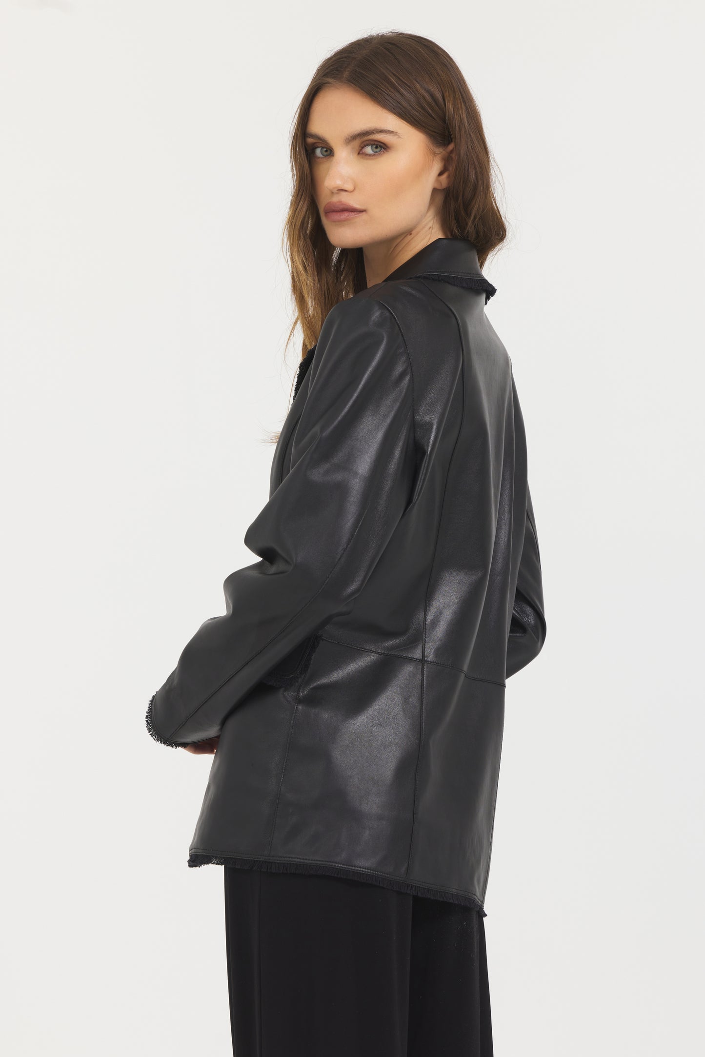 Marcella Washed Leather Jacket Black