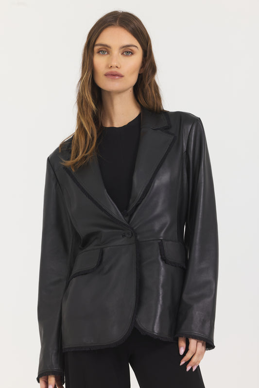 Marcella Washed Leather Jacket Black