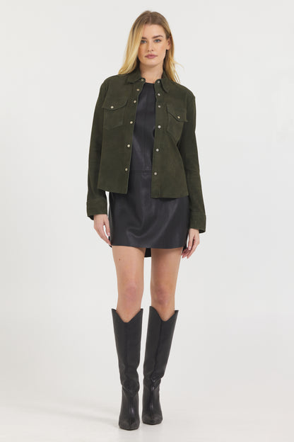 Rowan Washed Suede Jacket Dark Olive