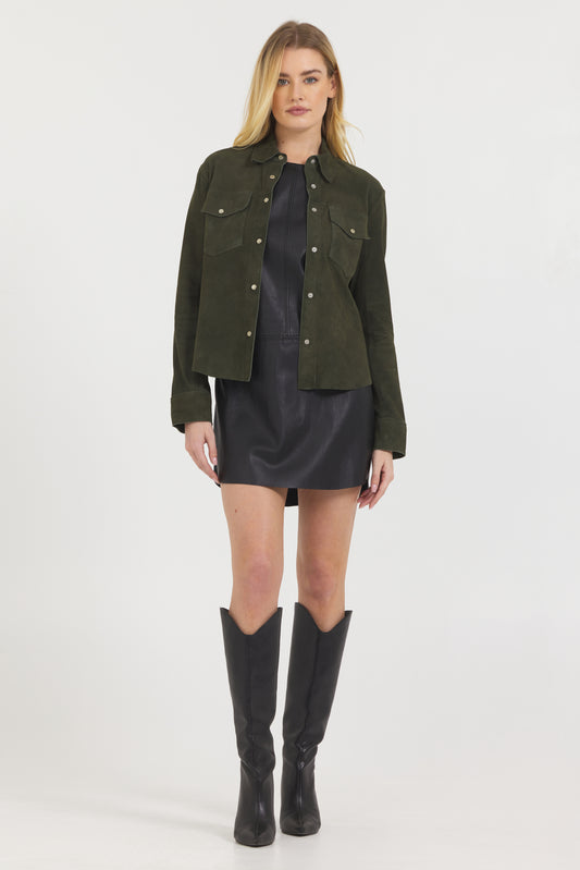 Rowan Washed Suede Jacket Dark Olive