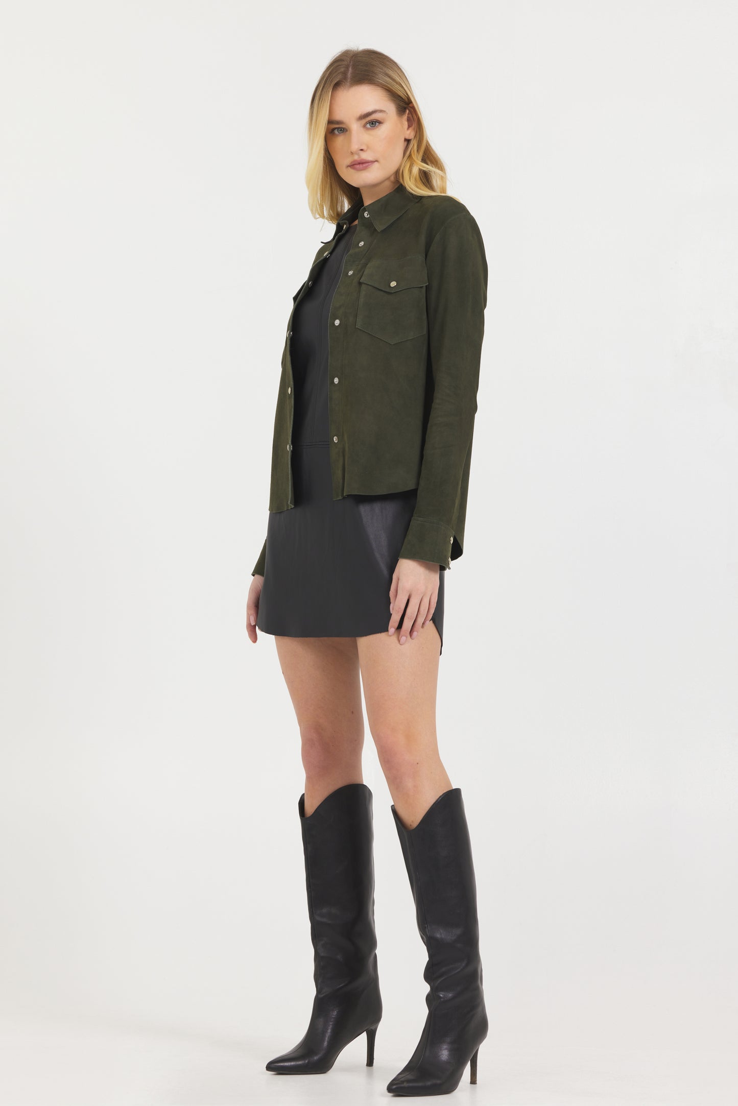 Rowan Washed Suede Jacket Dark Olive