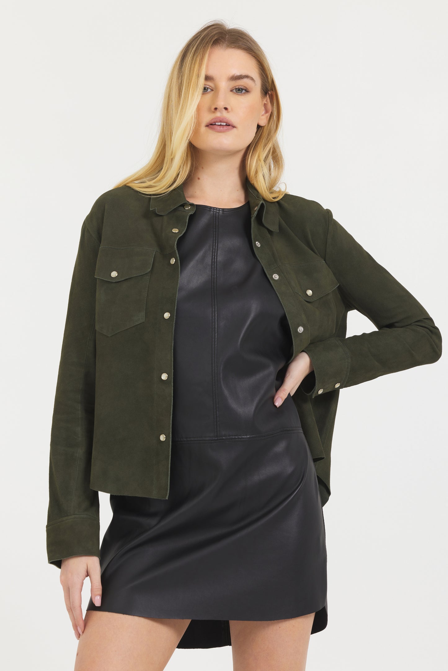 Rowan Washed Suede Jacket Dark Olive