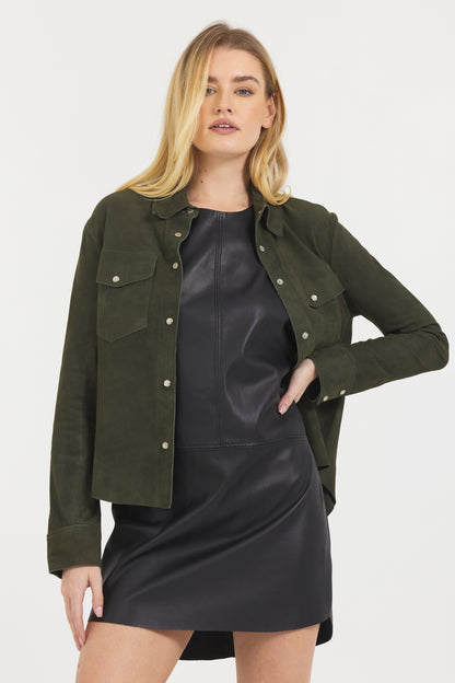 Rowan Washed Suede Jacket Dark Olive