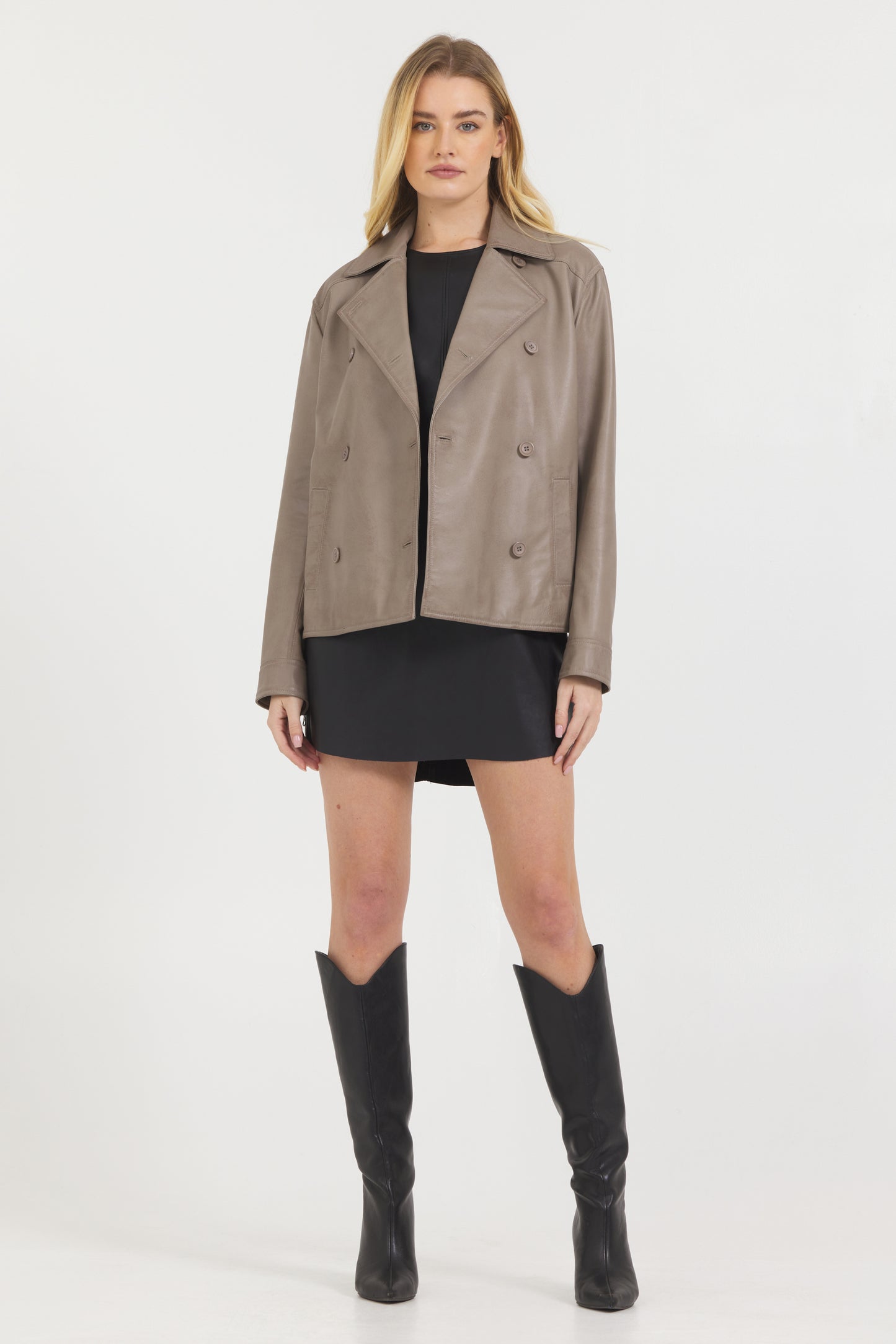 Ana Peacoat Vintage Leather Jacket Thunder