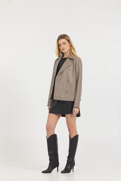 Ana Peacoat Vintage Leather Jacket Thunder