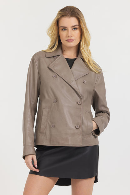 Ana Peacoat Vintage Leather Jacket Thunder