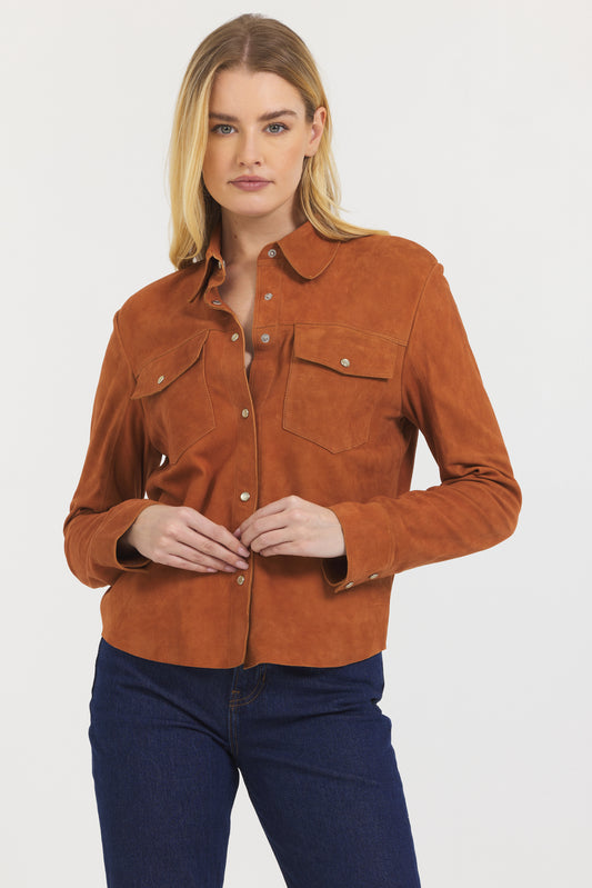 Rowan Washed Suede Jacket Cognac