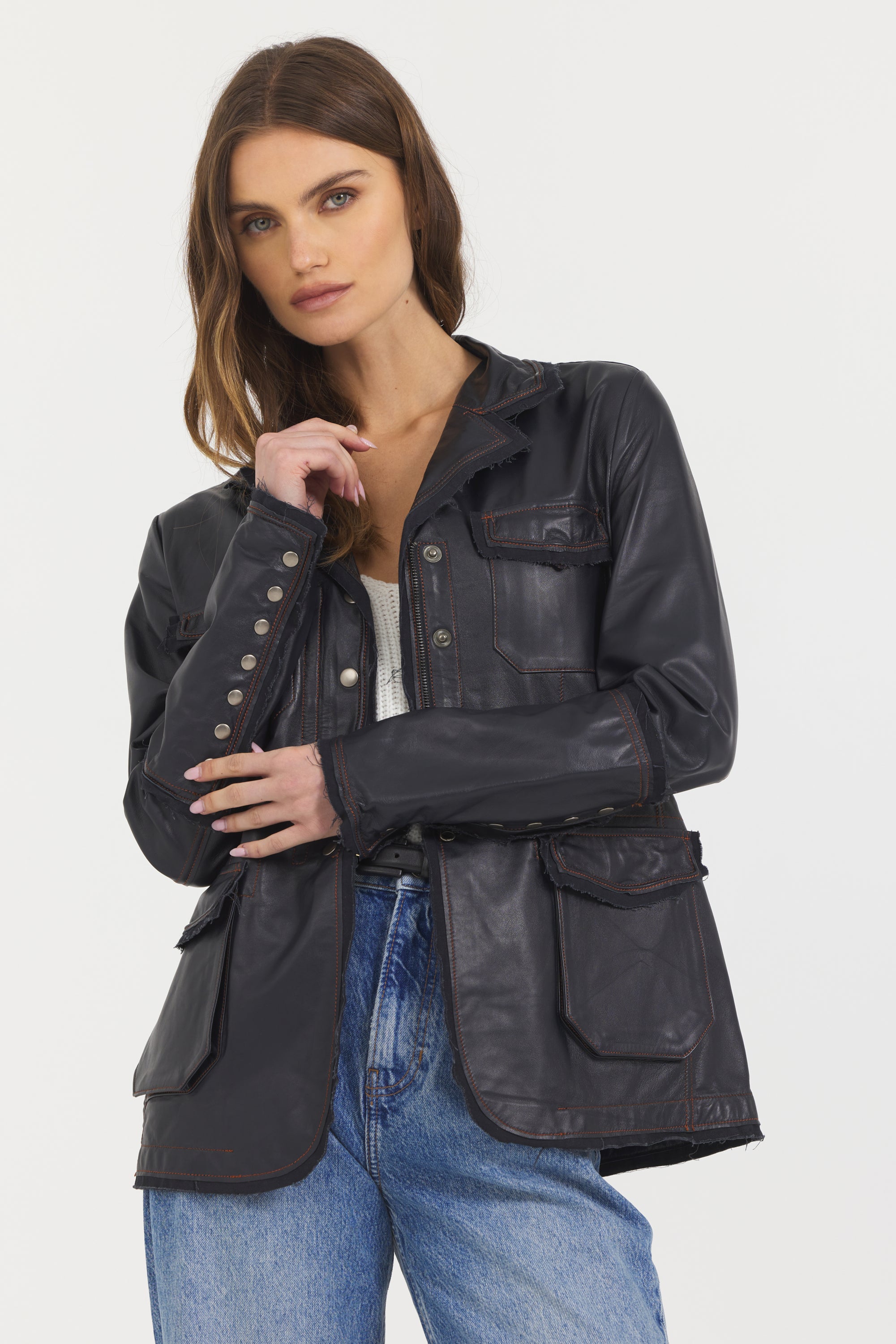 Meryl Vintage Leather Jacket Midnight – jakett