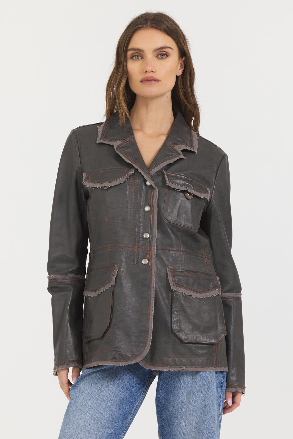 Meryl Vintage Leather Jacket Greystone – jakett