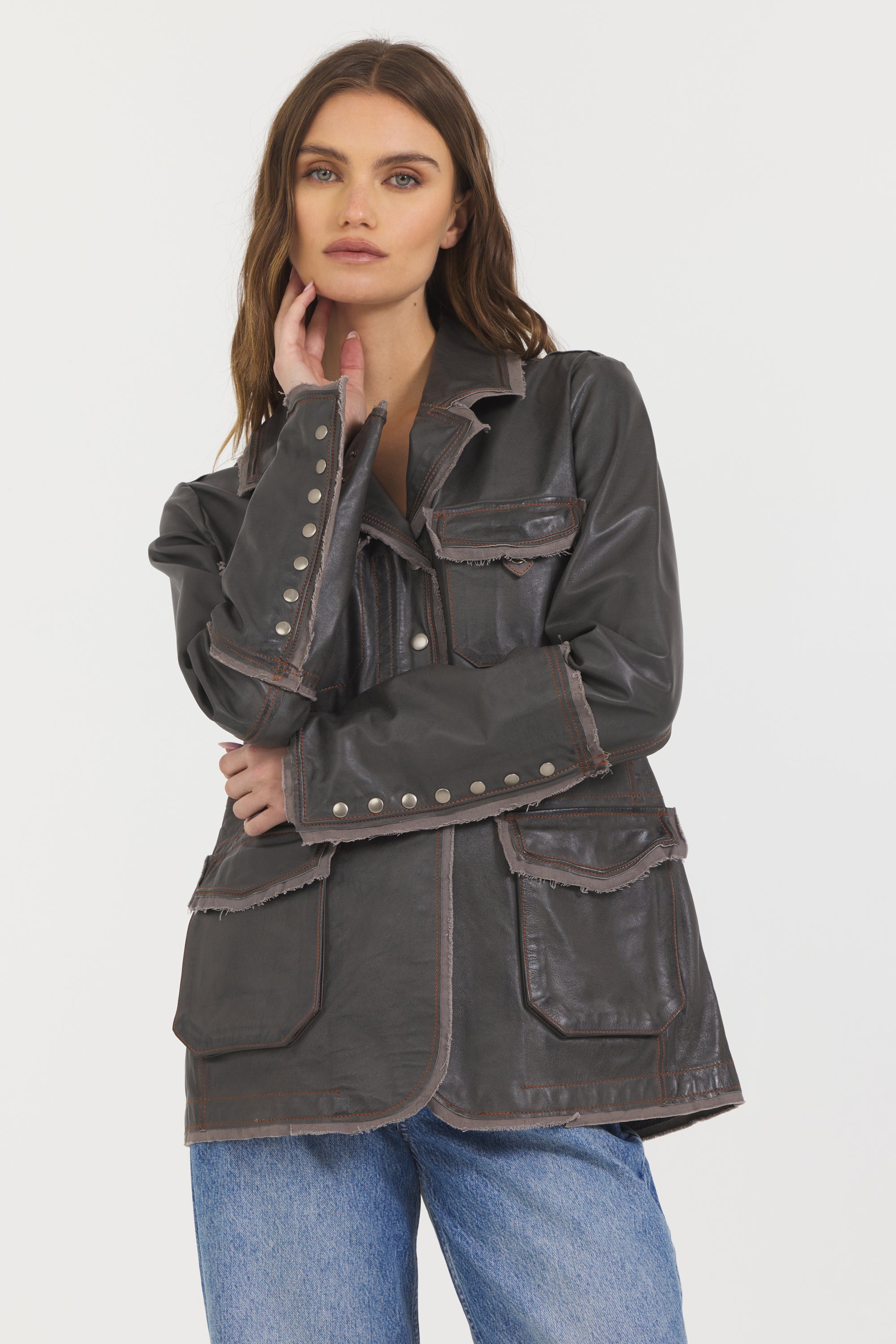 Meryl Vintage Leather Jacket Greystone – jakett