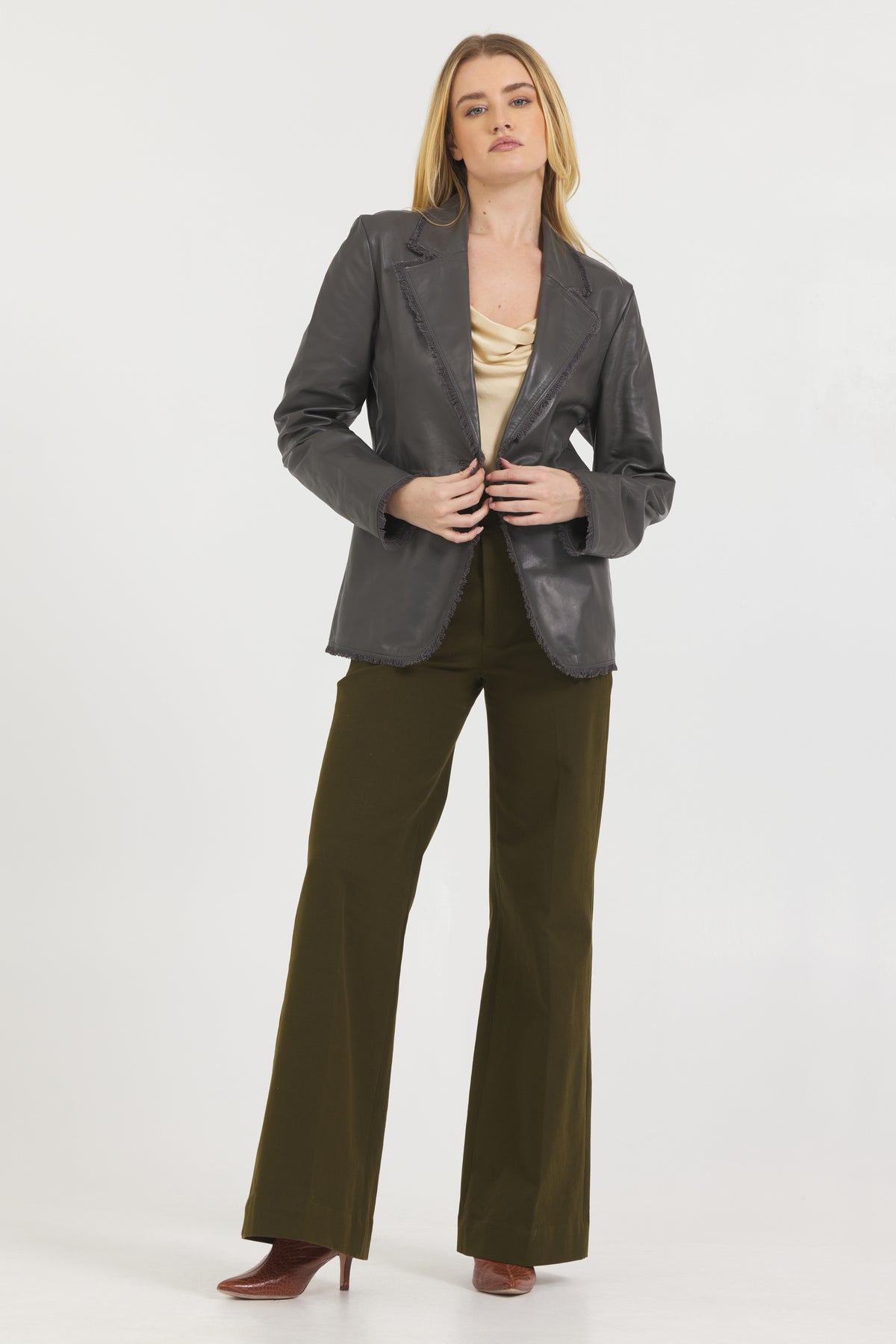 Marcella Vintage Leather Jacket Dark Olive