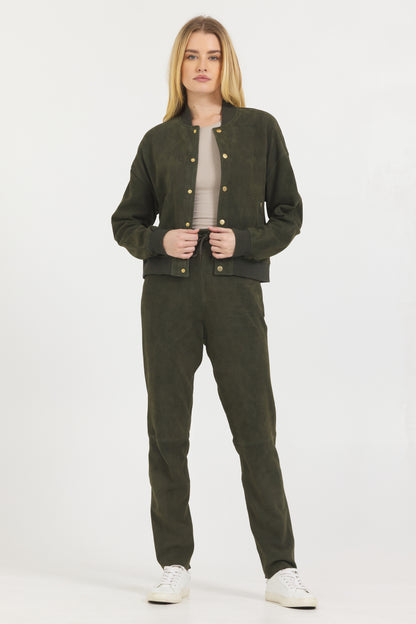 Kyle Washed Suede Jogger Pant Dark Olive