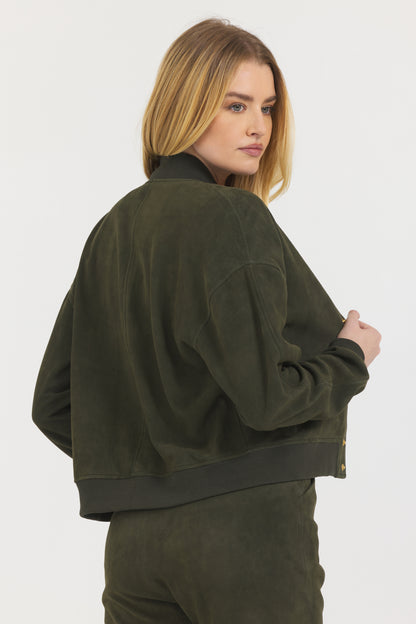 Shai Washed Suede Jacket Dark Olive