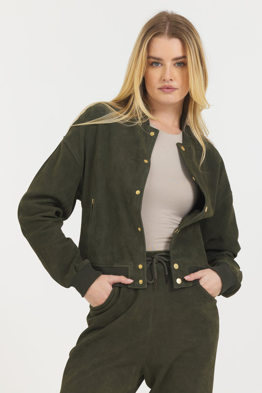 Shai Washed Suede Jacket Dark Olive
