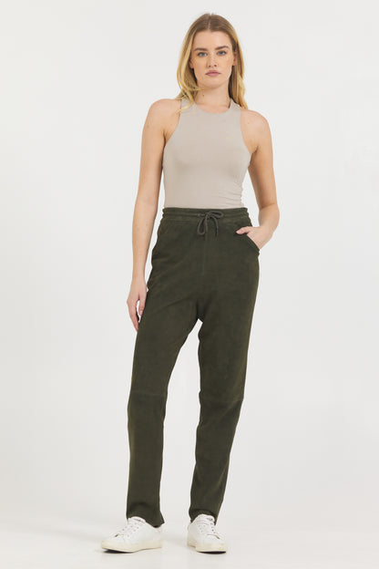 Kyle Washed Suede Jogger Pant Dark Olive