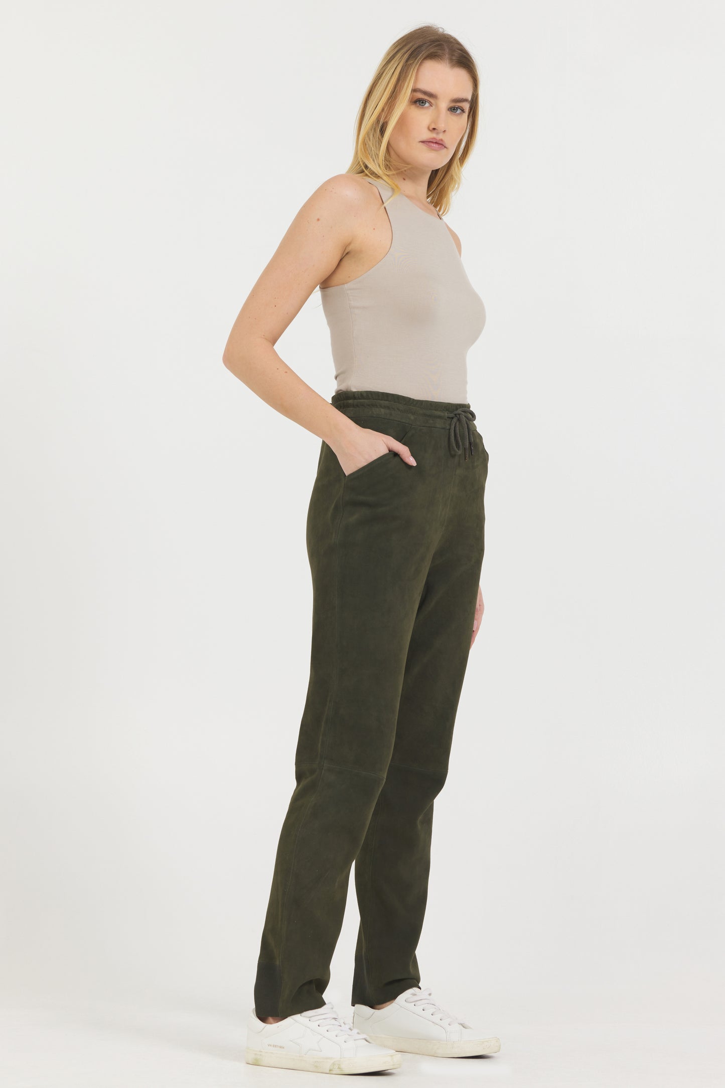 Kyle Washed Suede Jogger Pant Dark Olive