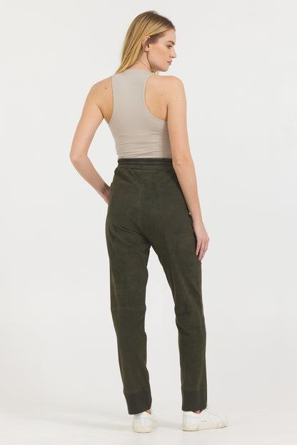 Kyle Washed Suede Jogger Pant Dark Olive