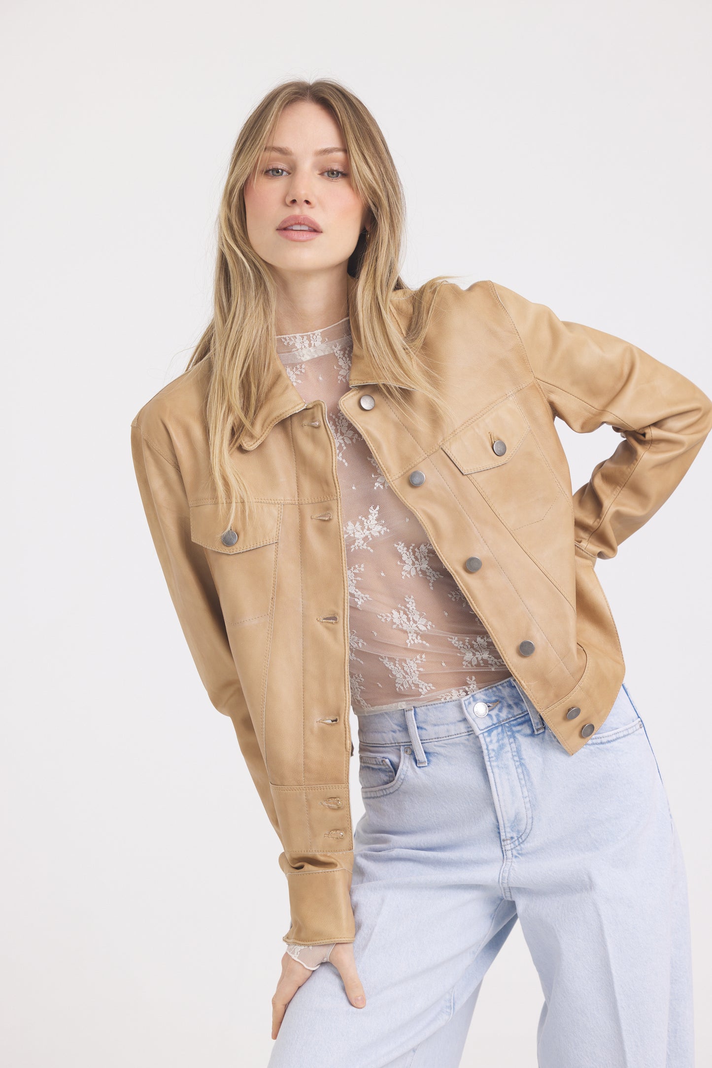 Jessie Patina Leather Jacket Fawn
