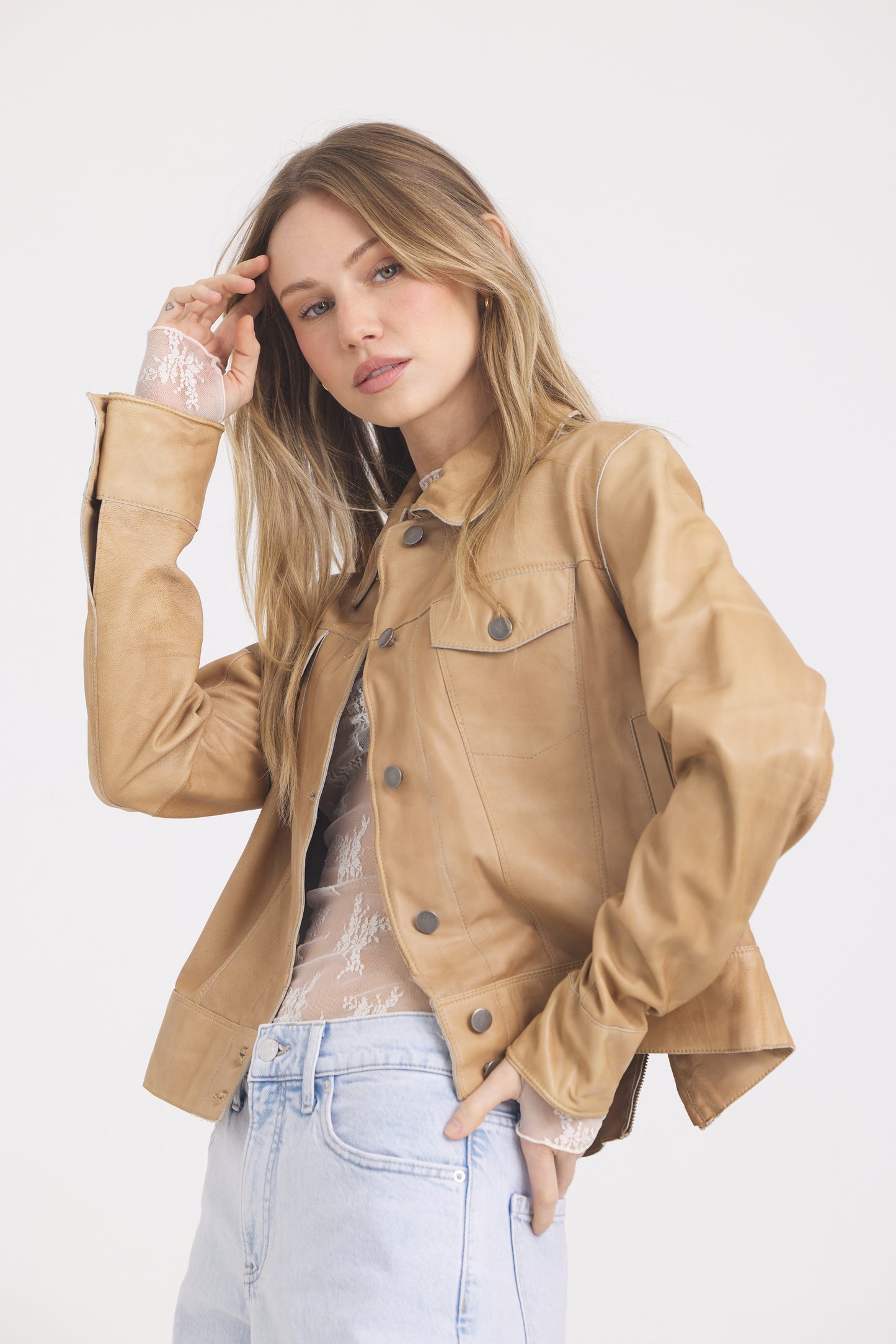 Jessie Patina Leather Jacket Fawn