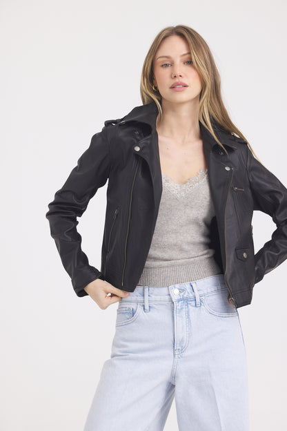 Piper Burnished Leather Jacket Black