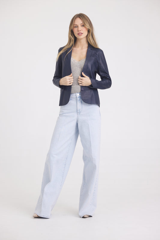 Allison Burnished Leather Jacket  Indigo