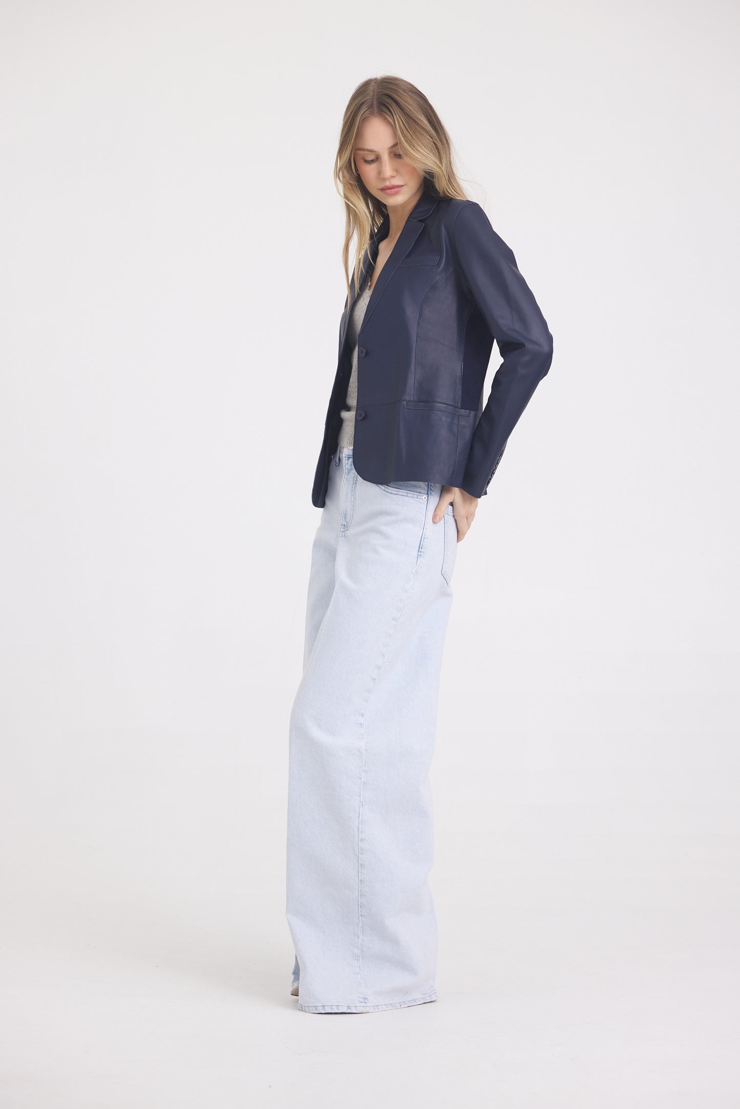 Allison Burnished Leather Jacket  Indigo