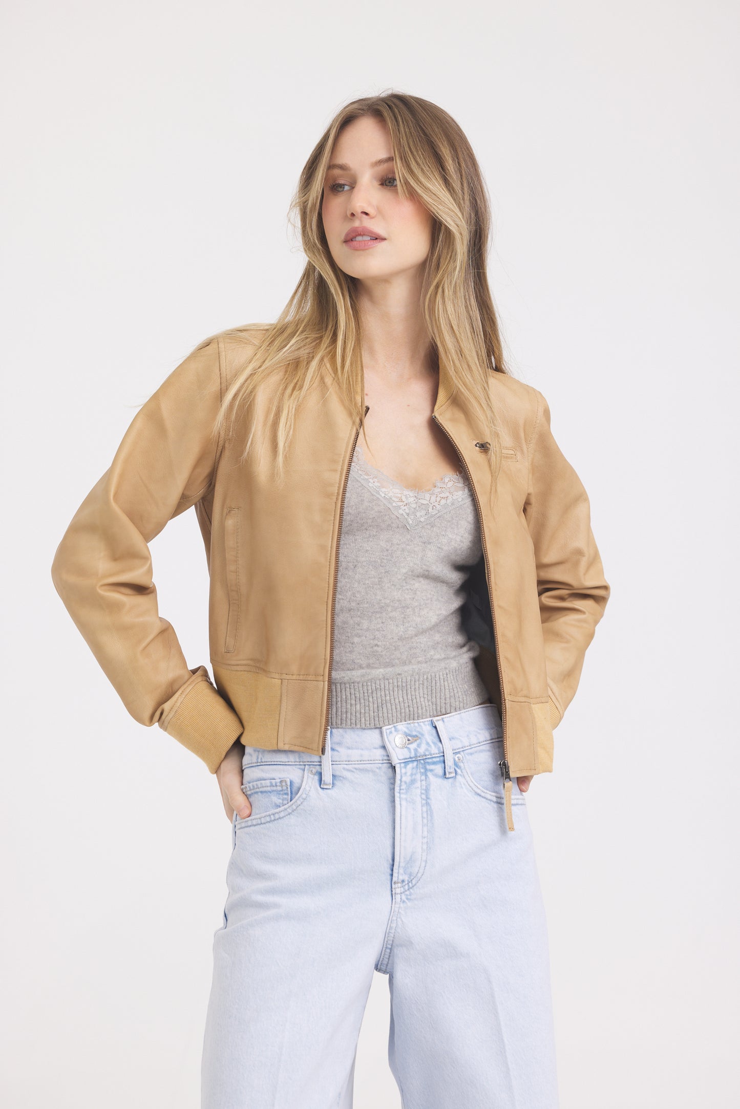 Luna Patina Leather Jacket Fawn