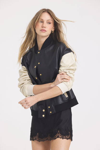 Fallon Burnished Leather Jacket Black/Crème Gold