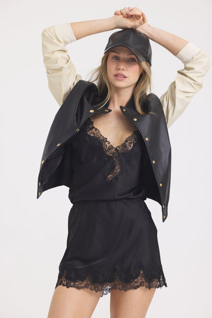 Fallon Burnished Leather Jacket Black/Crème Gold