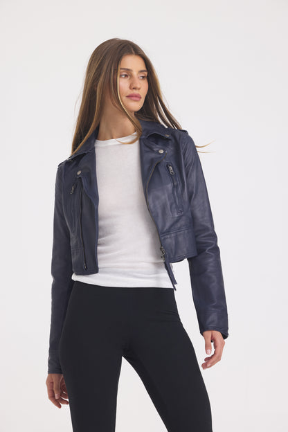 Erin Burnished Leather Jacket Indigo
