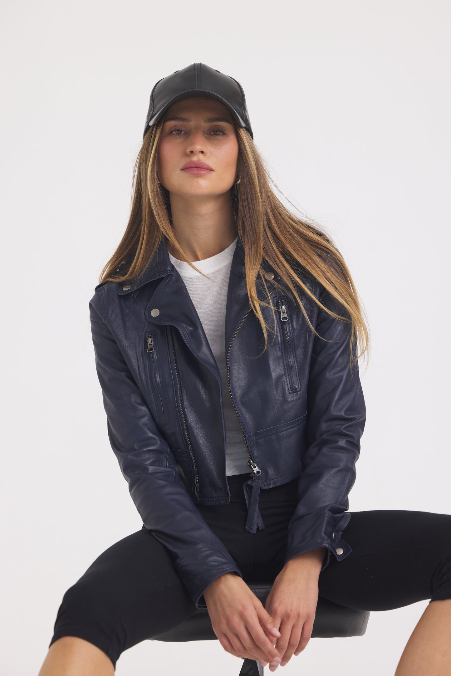 Erin Burnished Leather Jacket Indigo