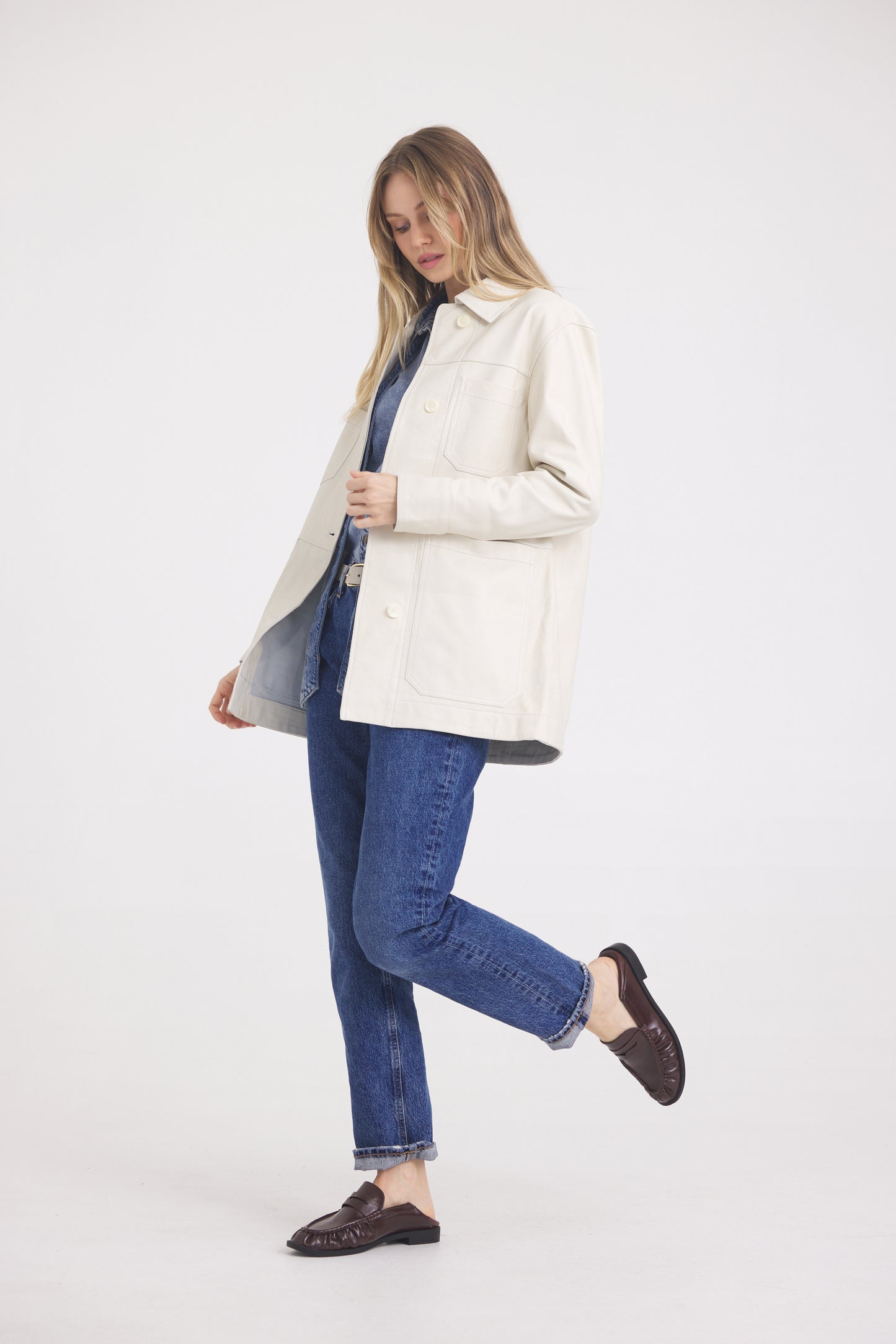 Harper Patina Leather Jacket Talc