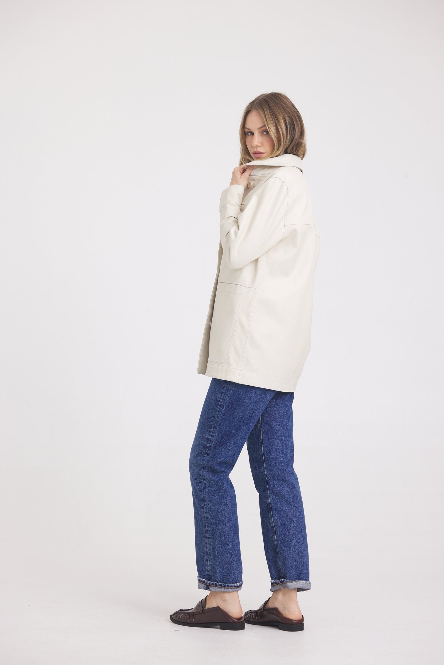 Harper Patina Leather Jacket Talc