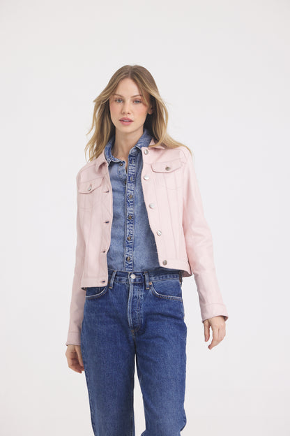 Alexa Burnished Leather Jacket Lotus