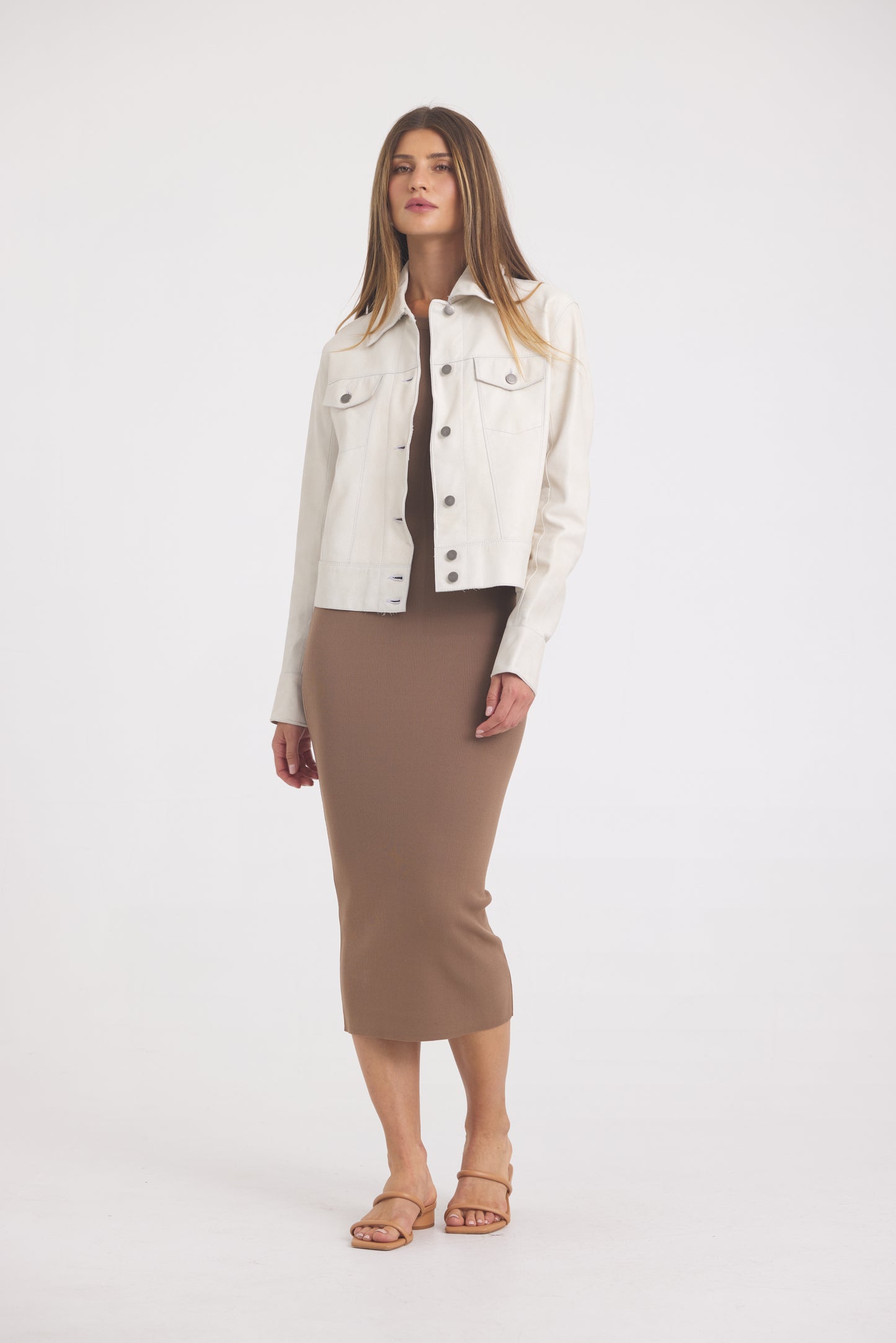 Jessie Patina Leather Jacket Talc