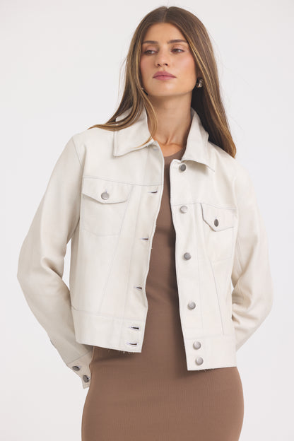 Jessie Patina Leather Jacket Talc
