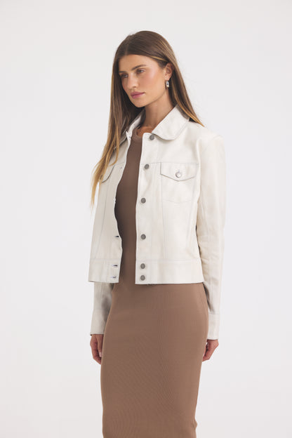 Jessie Patina Leather Jacket Talc
