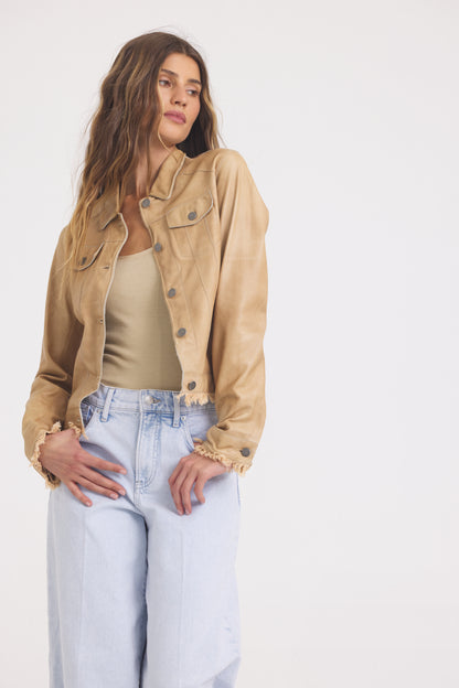 Alexa Patina Leather Jacket Sand
