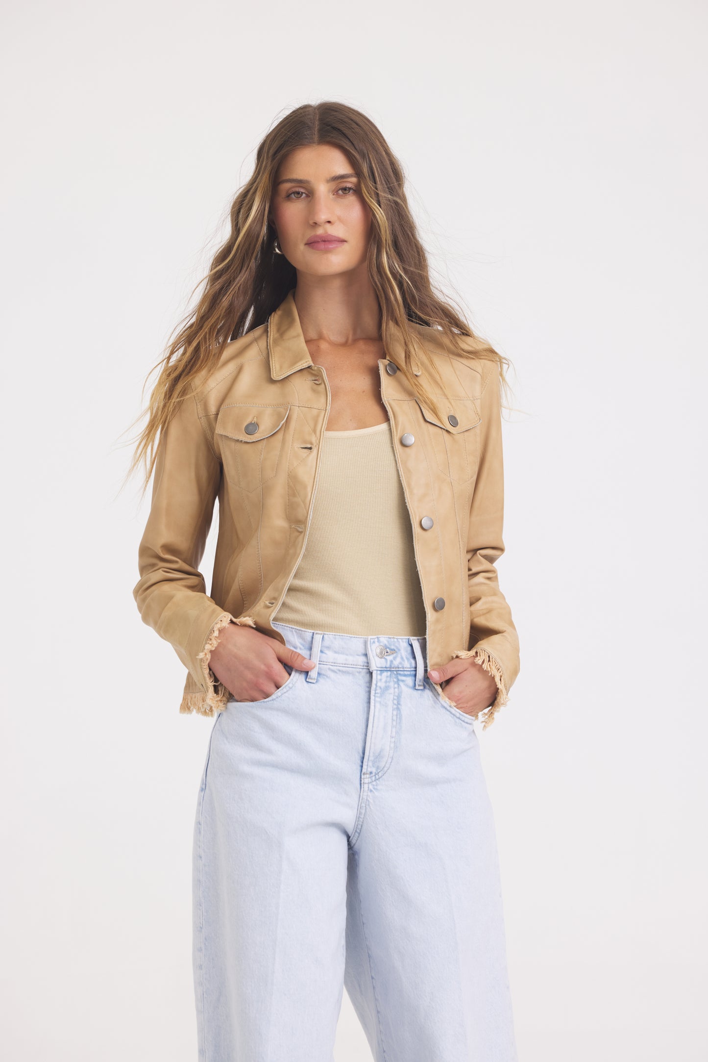 Alexa Patina Leather Jacket Fawn