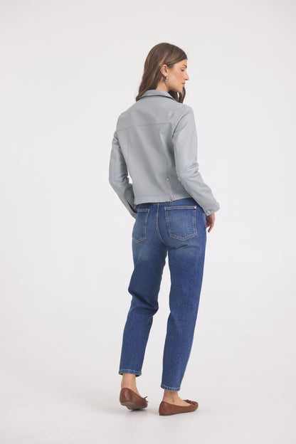 Alexa Burnished Leather Jacket Quarry