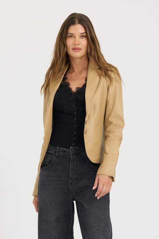 Amelia Patina Leather Jacket Fawn