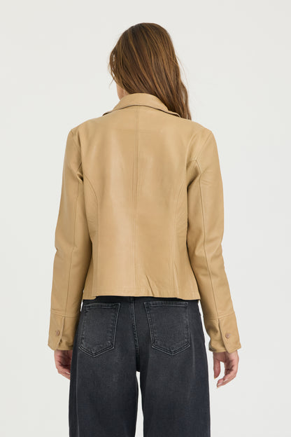 Amelia Patina Leather Jacket Fawn