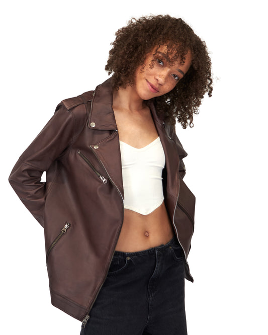 Vinny Patina Leather Jacket Bark