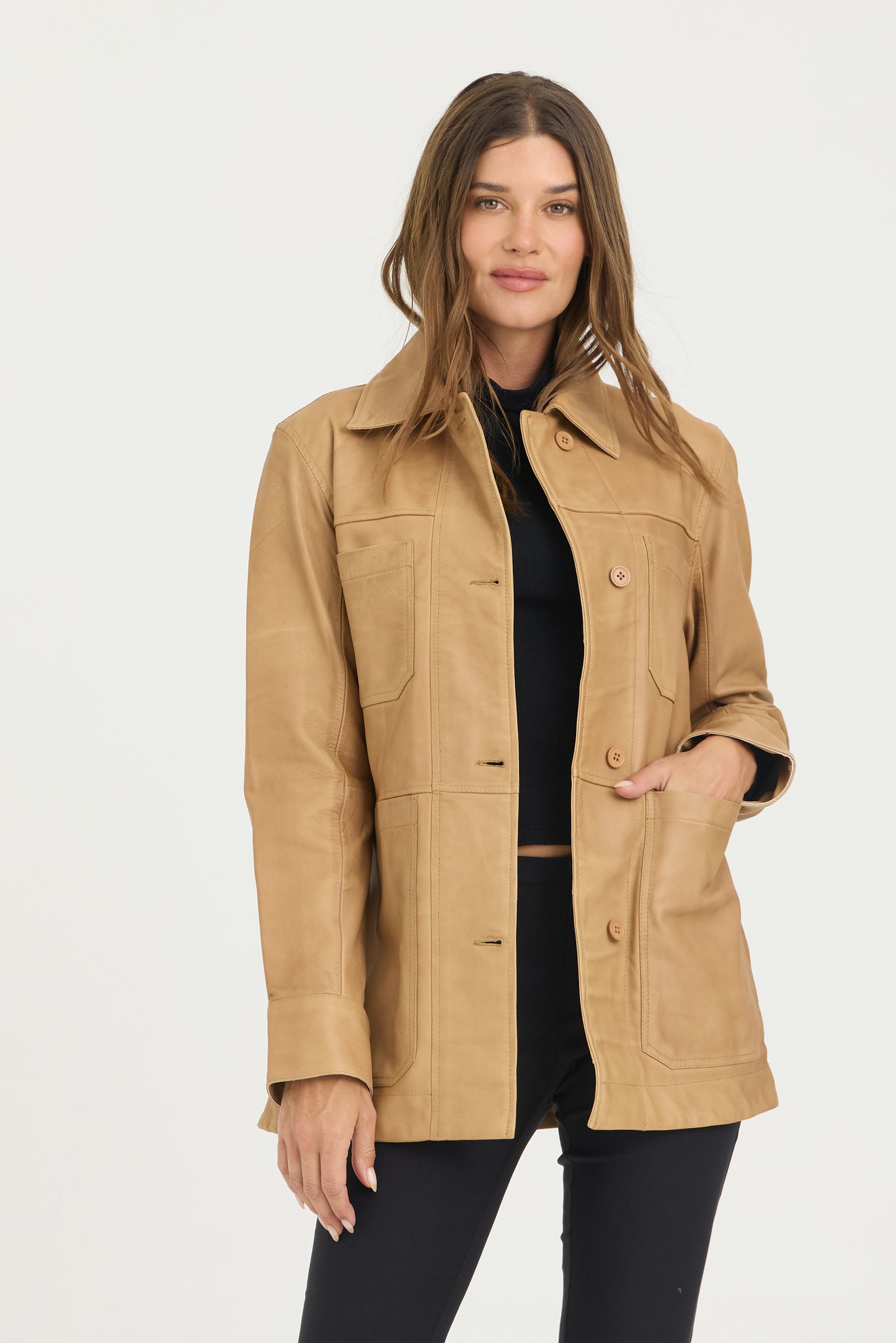 Harper Patina Leather Jacket Fawn