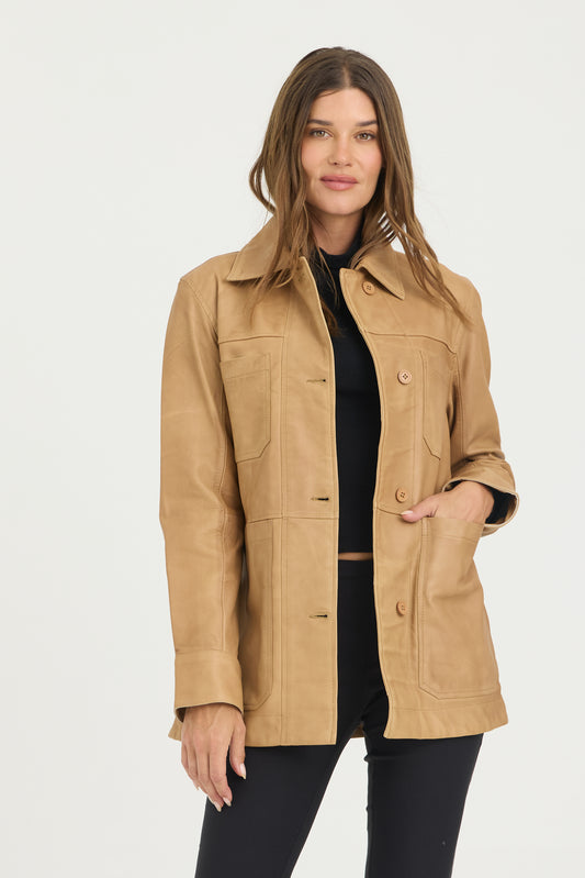 Harper Patina Leather Jacket Fawn